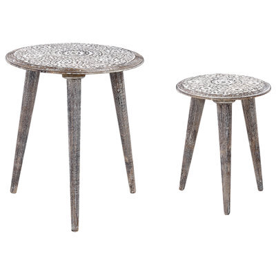 Beliani Set Of 2 Side Tables Barju Mango Wood White - image 1