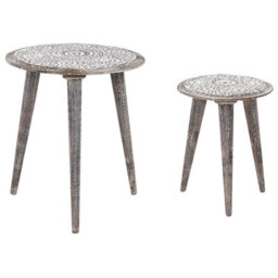 Beliani Set Of 2 Side Tables Barju Mango Wood White - thumbnail 1
