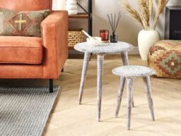 Beliani Set Of 2 Side Tables Barju Mango Wood White - thumbnail 2
