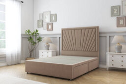 "Sloomy Somerset Mink Plush Divan Bed Base 2 Drawers Same Side With 54"" Floor Standing Headboard 6' Super King" - thumbnail 1