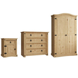 Lassic Vida Designs Corona Trio Bedroom Furniture Set - Bedside Table, Drawer Chest, Wardrobe - thumbnail 1