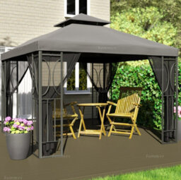 Hipped Roof Metal Gazebo With Showerproof Sunshade Canopy And Side Screens, 2.5X2.5M, Grey - thumbnail 1