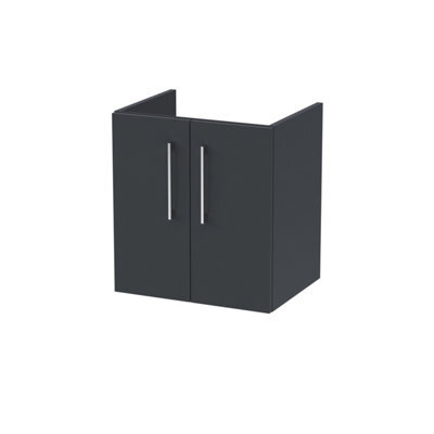 Nuie Hudson Reed Arno Wall Hung Vanity Unit, Durable 2 Soft Close Door Bathroom Sink Vanity Unit With Shelf In Soft Black, 500mm - image 1