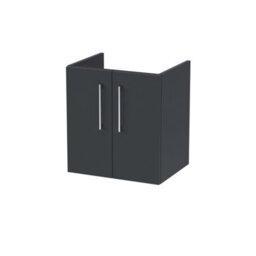 Nuie Hudson Reed Arno Wall Hung Vanity Unit, Durable 2 Soft Close Door Bathroom Sink Vanity Unit With Shelf In Soft Black, 500mm