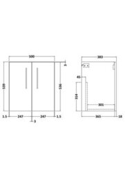 Nuie Hudson Reed Arno Wall Hung Vanity Unit, Durable 2 Soft Close Door Bathroom Sink Vanity Unit With Shelf In Soft Black, 500mm - thumbnail 2