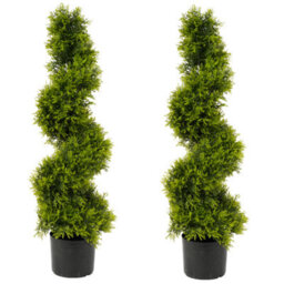 Pair Of Best Artificial 3Ft - 90Cm Green Cedar Spiral Twist Topiary Trees - Suitable For Outdoor Use - thumbnail 1