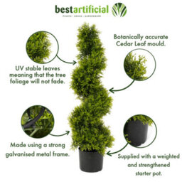 Pair Of Best Artificial 3Ft - 90Cm Green Cedar Spiral Twist Topiary Trees - Suitable For Outdoor Use - thumbnail 2