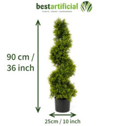 Pair Of Best Artificial 3Ft - 90Cm Green Cedar Spiral Twist Topiary Trees - Suitable For Outdoor Use - thumbnail 3