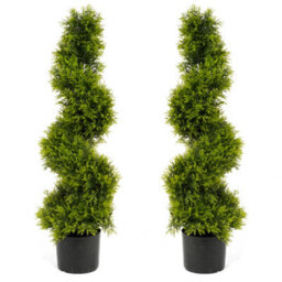 Pair Of Best Artificial 3Ft - 90Cm Green Cedar Spiral Twist Topiary Trees - Suitable For Outdoor Use - thumbnail 4