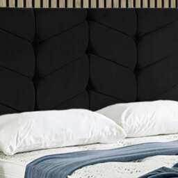 "Urban Textures Luxury 20"" High Velvet Fabric Upholstered Amelia Chevron Buttoned Headboard - Black" - thumbnail 1