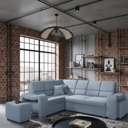 Wakiki Upholstered Corner Sofa Bed With Two Ottomans Left Or Right Storage Dolphin Mechanism 260X96X190Cm Light Blue Left