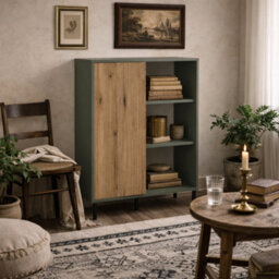 Wyld Haus Spentrup Sideboard - Green Olive Body With Natural Oak Sliding Door, 1 Door - thumbnail 1