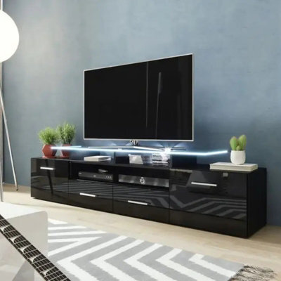 Evora Tv Cabinet 194Cm With High Gloss Fronts Modern Media Unit Black Gloss Led - image 1