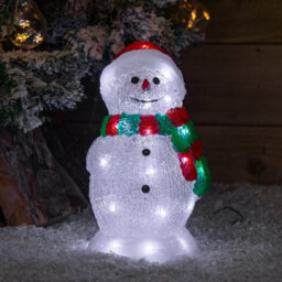 Samuel Alexander 30Cm Light Up Acrylic Christmas Snowman In Red And Green Scarf With White Leds - thumbnail 3
