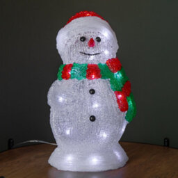 Samuel Alexander 30Cm Light Up Acrylic Christmas Snowman In Red And Green Scarf With White Leds - thumbnail 4
