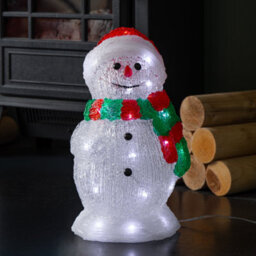 Samuel Alexander 30Cm Light Up Acrylic Christmas Snowman In Red And Green Scarf With White Leds - thumbnail 1