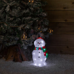 Samuel Alexander 30Cm Light Up Acrylic Christmas Snowman In Red And Green Scarf With White Leds - thumbnail 2