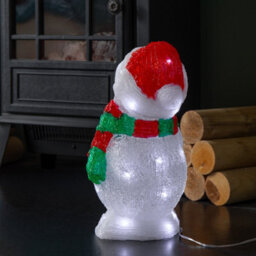 Samuel Alexander 30Cm Light Up Acrylic Christmas Snowman In Red And Green Scarf With White Leds - thumbnail 5