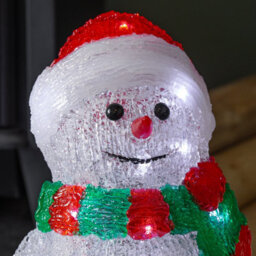 Samuel Alexander 30Cm Light Up Acrylic Christmas Snowman In Red And Green Scarf With White Leds - thumbnail 6