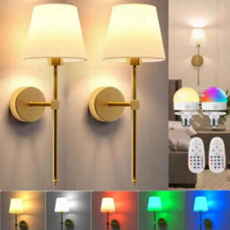 2-Pack Wireless Rechargeable Wall Lamps  Dimmable, Detachable Bulbs, 10 Colors, Gold