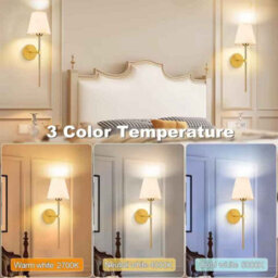 2-Pack Wireless Rechargeable Wall Lamps  Dimmable, Detachable Bulbs, 10 Colors, Gold - thumbnail 3