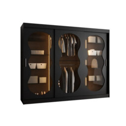 Arte Bahrain Iii Black Sliding Door Wardrobe 250Cm - Modern Smoked Glass Wardrobe With Two Hanging Rails - thumbnail 5