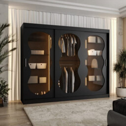Arte Bahrain Iii Black Sliding Door Wardrobe 250Cm - Modern Smoked Glass Wardrobe With Two Hanging Rails - thumbnail 3