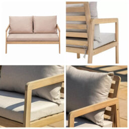 Impact Furniture Garden Sofa Set 4 Seater Lounge Sofa Chairs Table Acacia Wood Premium Outdoor Furniture With Beige Taupe Cushions - thumbnail 6