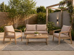Impact Furniture Garden Sofa Set 4 Seater Lounge Sofa Chairs Table Acacia Wood Premium Outdoor Furniture With Beige Taupe Cushions - thumbnail 4