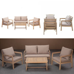 Impact Furniture Garden Sofa Set 4 Seater Lounge Sofa Chairs Table Acacia Wood Premium Outdoor Furniture With Beige Taupe Cushions - thumbnail 9