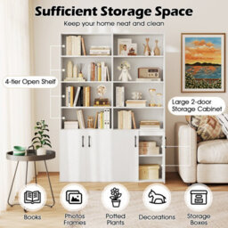 Costway 178 Cm Bookcase W/ 2-Door Cabinet 6-Tier Modern Storage Cabinet-White - thumbnail 7
