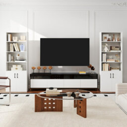 Costway 178 Cm Bookcase W/ 2-Door Cabinet 6-Tier Modern Storage Cabinet-White - thumbnail 4