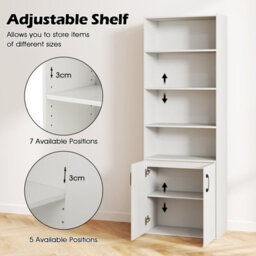 Costway 178 Cm Bookcase W/ 2-Door Cabinet 6-Tier Modern Storage Cabinet-White - thumbnail 5
