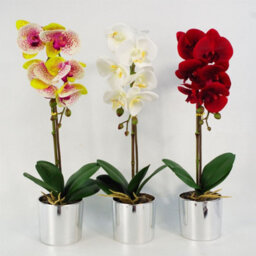 Leaf 46Cm Artificial Orchid White With Silver Pot - thumbnail 5
