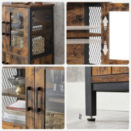 Songmics Storage Cabinet, Multipurpose Cupboard, Sideboard, Adjustable Shelf, Bathroom Cabinet, Steel Frame, For Room Kitchen - thumbnail 4