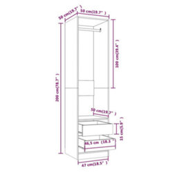 Berkfield Wardrobe With Drawers Smoked Oak 50X50X200 Cm Engineered Wood - thumbnail 8