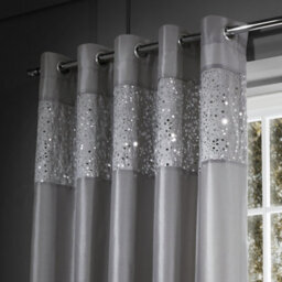 Catherine Lansfield Living Glitzy 66X90 Inch Eyelet Curtains Two Panels Grey - thumbnail 2