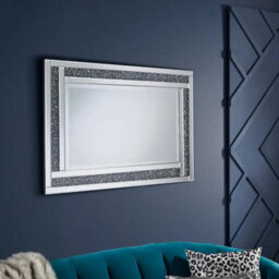 The Online Mirror Shop Apollo Crystal Silver Rectangular Shaped Wall Mirror Of H 60 X W 90Cm
