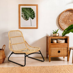 Orsina Wide Brown Natural Rattan Chair, Rattan Dining Chair For Outdoor, Rattan Patio Chair, Wood Reclined Chair - thumbnail 2