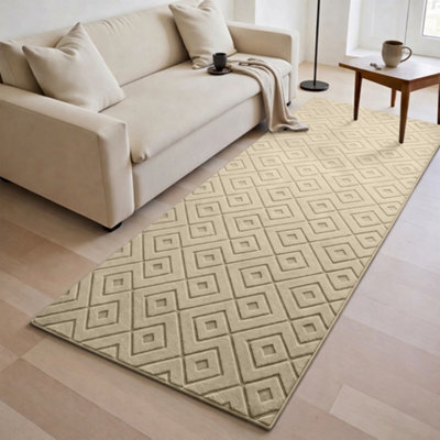 Moonlight Bedding Beige Geometric Rug 80X150Cm, Washable Non-Slip Soft High Low Pile Living Room Carpet - image 1