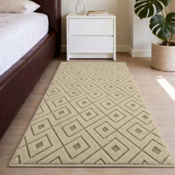Moonlight Bedding Beige Geometric Rug 80X150Cm, Washable Non-Slip Soft High Low Pile Living Room Carpet - thumbnail 4