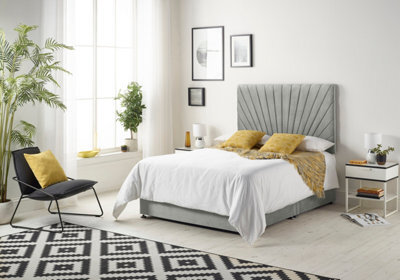 "Somnior Beds Platinum Divan Bed Set With 2 Drawers With Mattress & 30"" Headboard - Tweed Fabric, Grey, 3Ft Single" - image 1