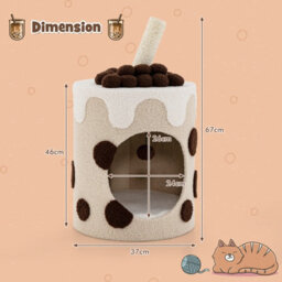 Costway Bubble Tea Cat Tree Tower Cat Condo Furniture W/ Scratching Post Dangling Ball - thumbnail 2
