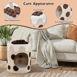 Costway Bubble Tea Cat Tree Tower Cat Condo Furniture W/ Scratching Post Dangling Ball - thumbnail 6