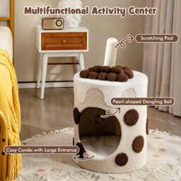 Costway Bubble Tea Cat Tree Tower Cat Condo Furniture W/ Scratching Post Dangling Ball - thumbnail 3