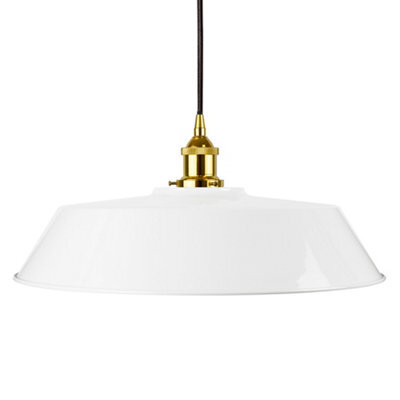 White Large Chancery Painted Dome Pendant Light With Gold Lamp Holder And Black Round Cable - Se Home - image 1
