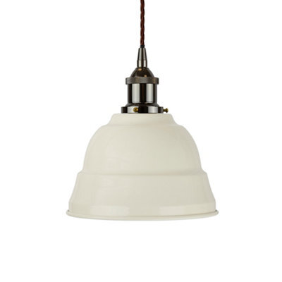 Clay White Lincoln Painted Dome Pendant Light With Black Nickel Lamp Holder And Brown Twisted Cable - Se Home - image 1