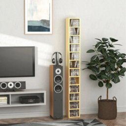 12-Tier Media Storage Cabinet 204 Cds Shelf Tower Rack Stand Pine Wood Colour - thumbnail 1