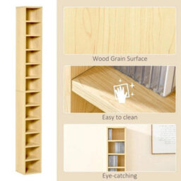 12-Tier Media Storage Cabinet 204 Cds Shelf Tower Rack Stand Pine Wood Colour - thumbnail 3