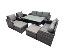 Fimous 9 Seat Outdoor Wicker Pe Rattan Garden Furniture Set Dining Table Sofa Set With 2 Big Stools Dark Grey Mixed - thumbnail 2